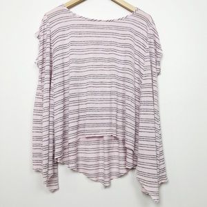 Asymmetrical Raw Hem Silver Stripe Pink Tee